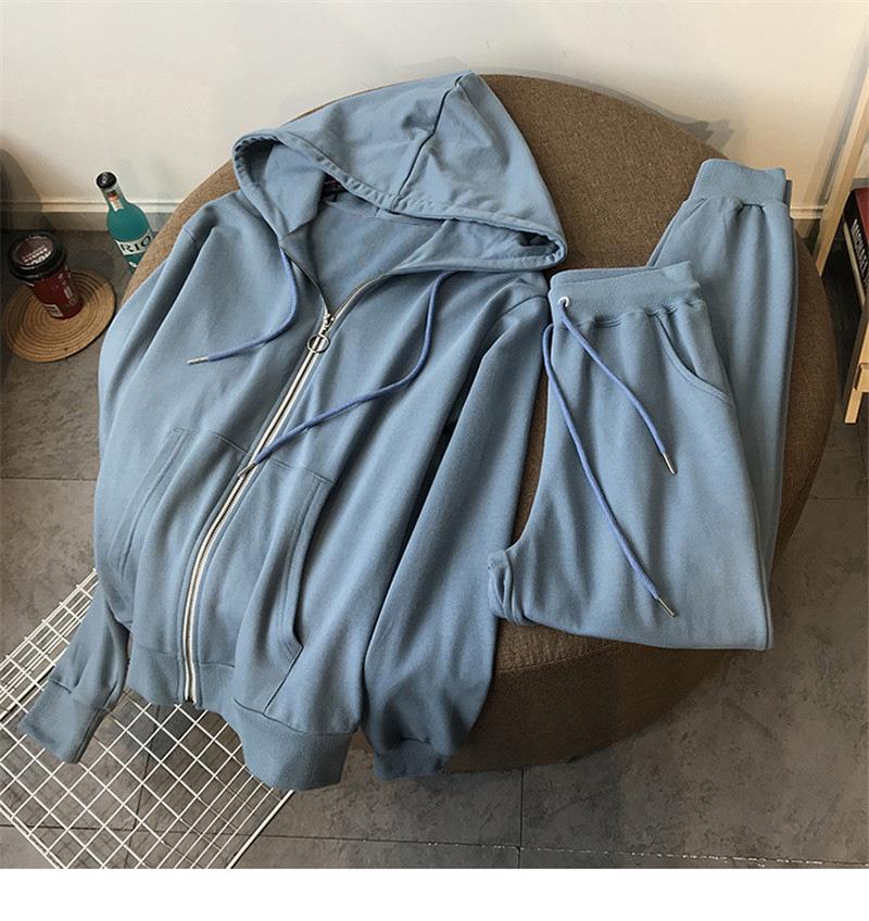 Women's Sweater Zipper Hooded Sweatshirt Two-piece Set Loose Leisure Suit